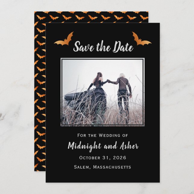 Black Halloween Gothic Wedding Save The Date (Front/Back)
