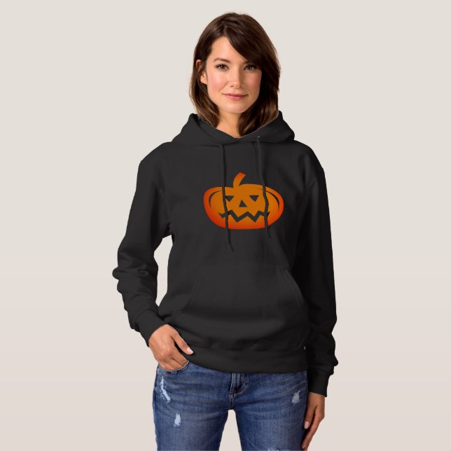 Black Halloween hoodie with jack o lantern design (Front Full)