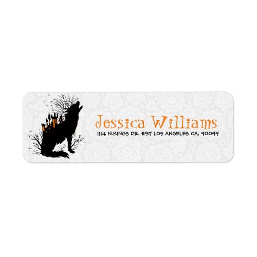 Black Halloween Howling Wolf Illustration Label