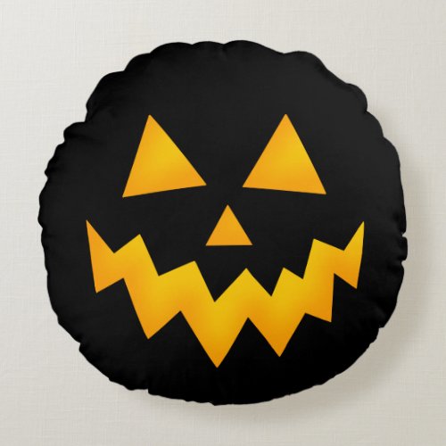 Black Halloween Jack o Lantern Glowing Pumpkin Round Pillow