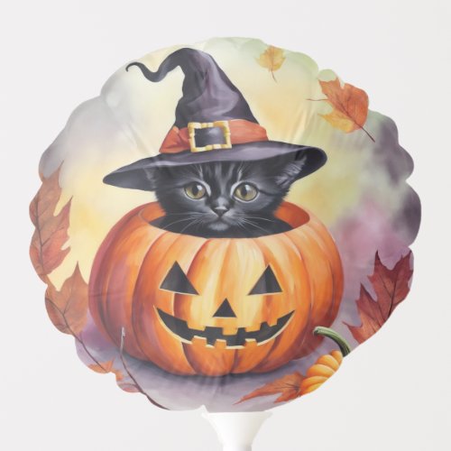 Black Halloween Kitten Pumpkin Witch Hat Balloon