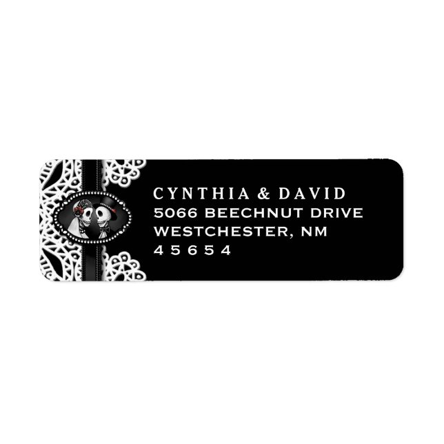 Black Halloween Lace Skeletons Wedding Address Label (Front)