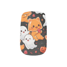 Black Halloween Orange Cats Ghosts Nail Wraps
