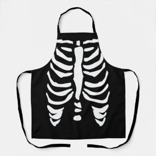 Black Halloween party apron with skeleton rib cage
