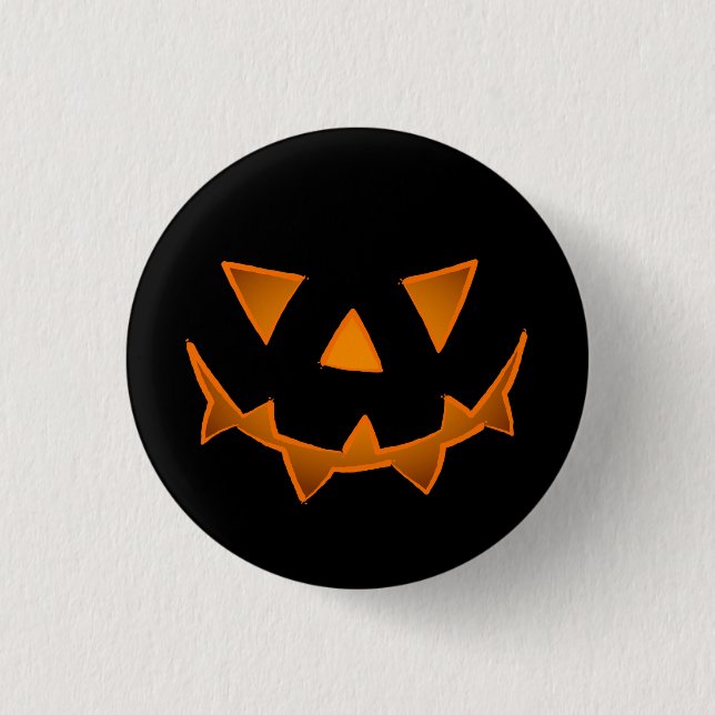 Black Halloween Pumpkin Face With Glowing Eyes Button (Front)