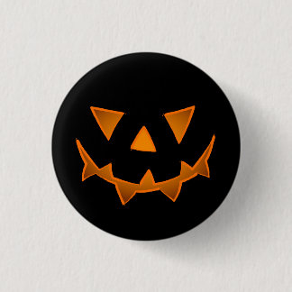 Black Halloween Pumpkin Face With Glowing Eyes Button