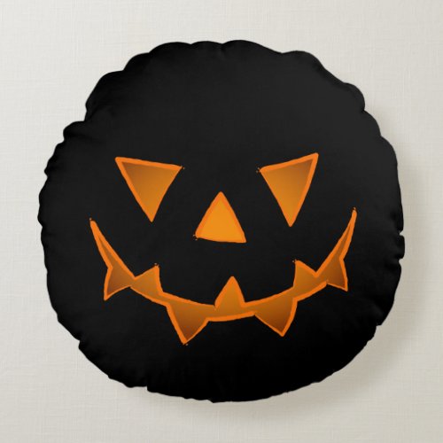 Black Halloween Pumpkin Face With Glowing Eyes Round Pillow