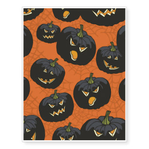 Black Halloween Pumpkins on Orange Temporary Tattoos