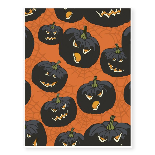 Black Halloween Pumpkins on Orange Temporary Tattoos (Front)