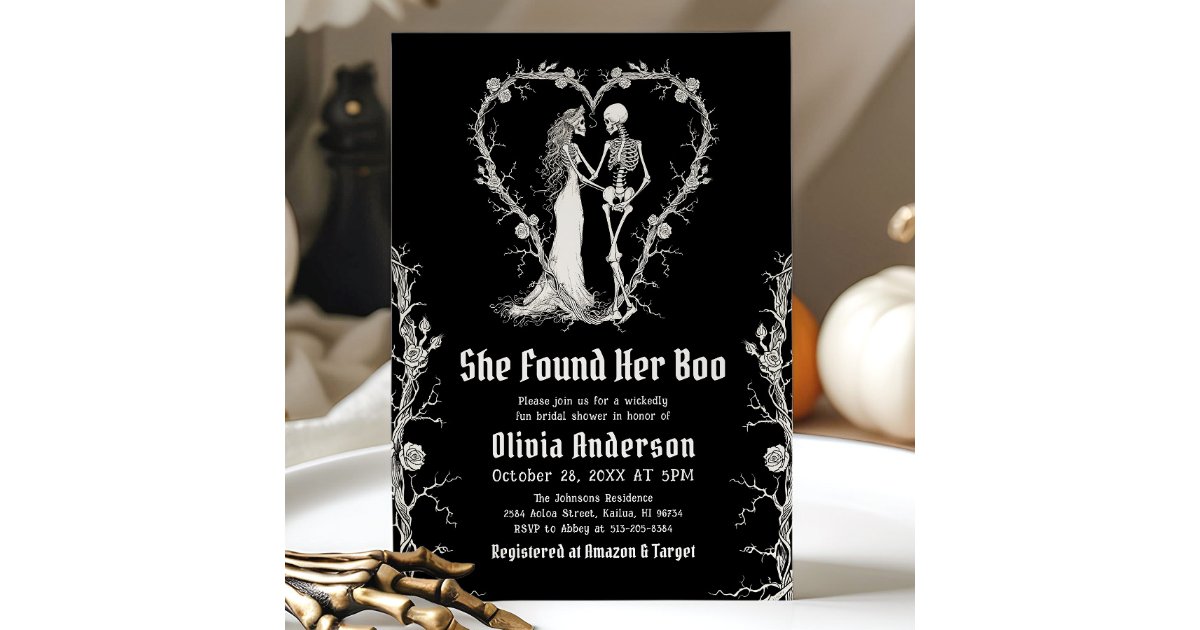 Black Halloween She Found Her Boo Bridal Shower Invitation | Zazzle