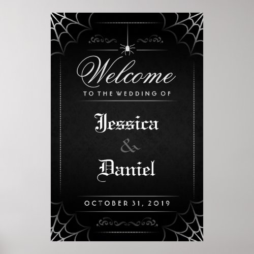 Black Halloween Spider  Web Welcome to Wedding Poster