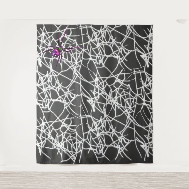 Black Halloween Spiderweb Photo Backdrop (Front)