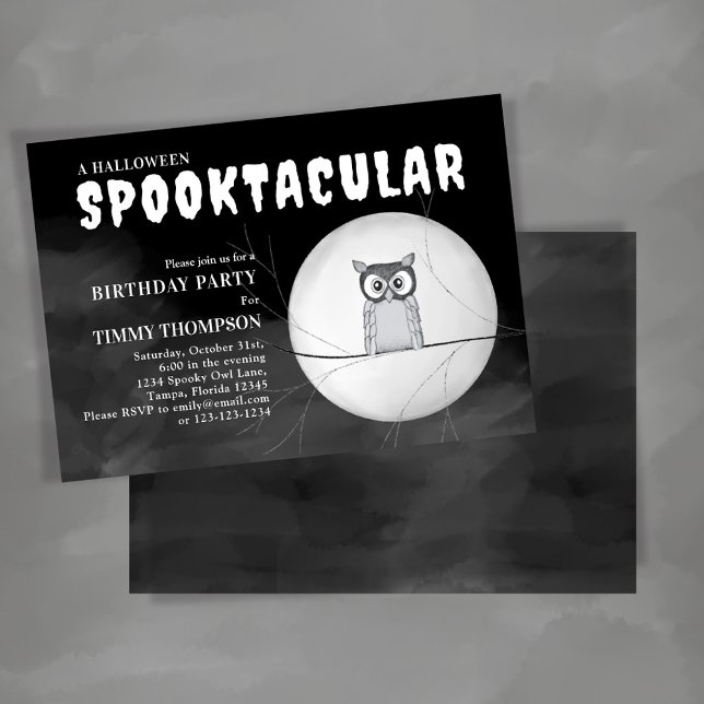 Black Halloween Spooktacular Spooky Custom Invitation (Halloween spooktacular invitation with spooky owl,)