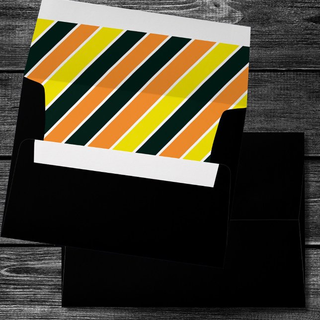Black Halloween Striped Personalized Envelope (Black, orange, yellow Whimsical Halloween envelope. )
