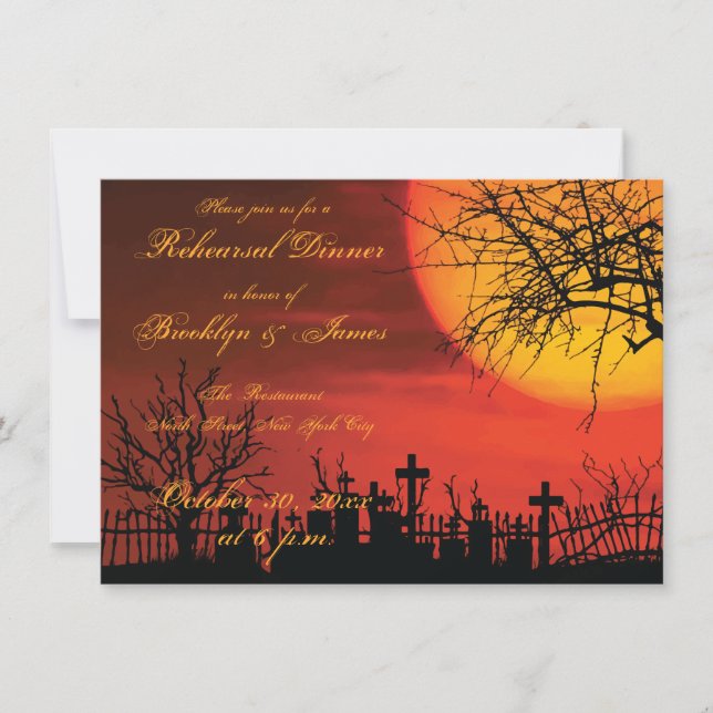 Black Halloween Wedding Rehearsal Invitations (Front)