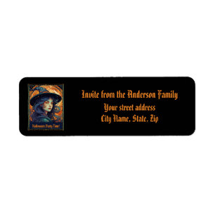 Black Halloween Witch Party Return Address Label
