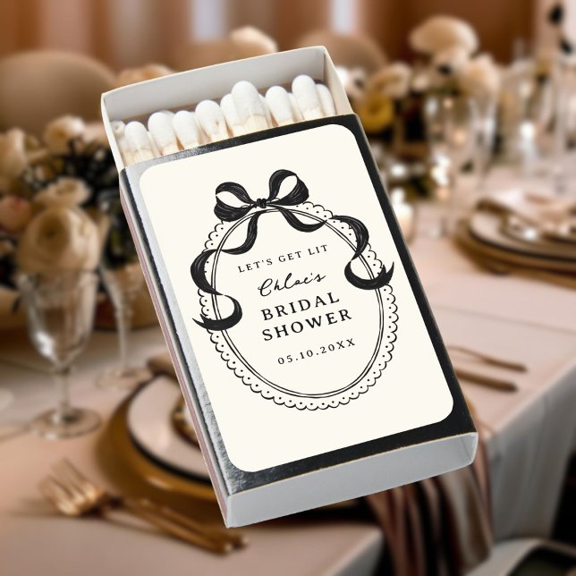 Black Hand Drawn Bow Bridal Shower Matchboxes (Creator Uploaded)