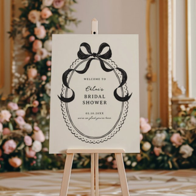 Black Hand Drawn Bow Bridal Shower Welcome Foam Board (Creator Uploaded)