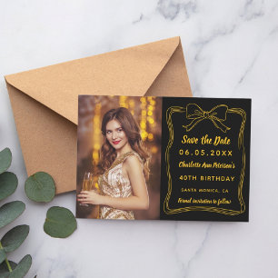 Black hand-drawn bow photo birthday save the date