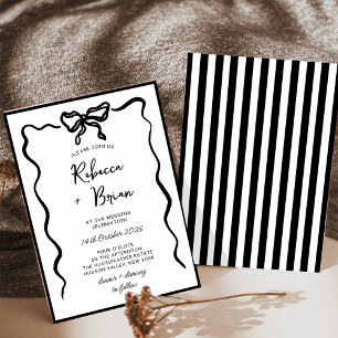 Black Hand Drawn Bow Ribbon Sketch Wedding Invitation
