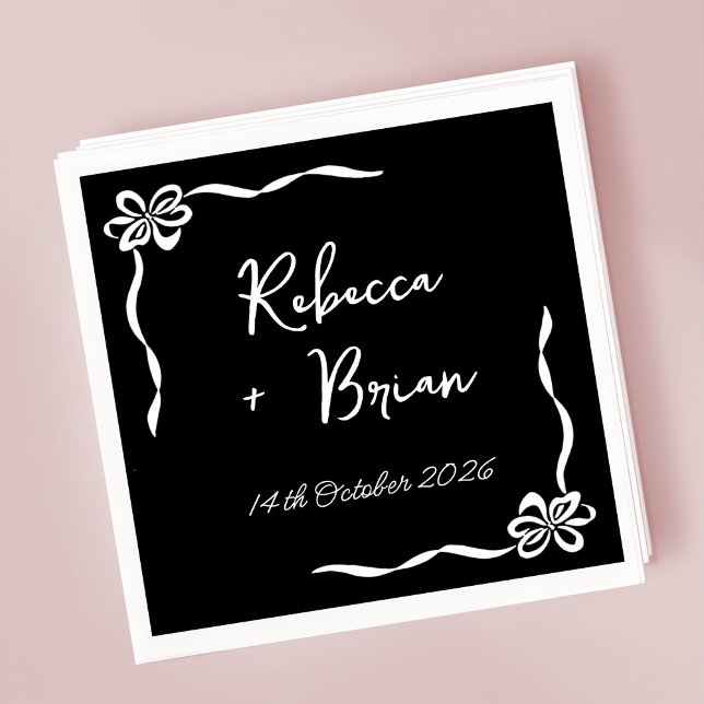 Black Hand Drawn Bow Ribbon Sketch Wedding Napkins (Creator Uploaded)