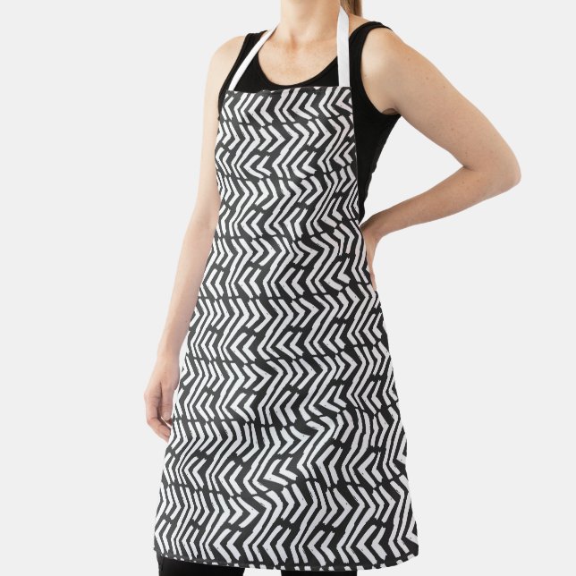 Black Hand Drawn Chevron Pattern Apron (Insitu)