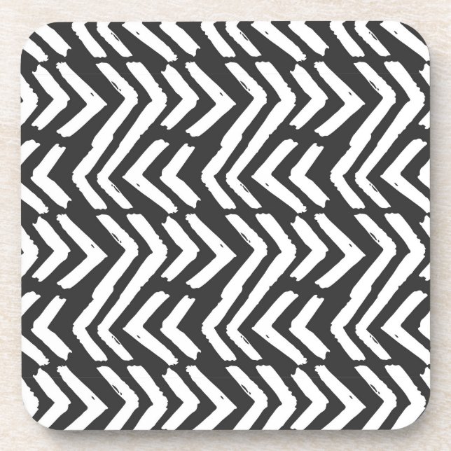 Black Hand Drawn Chevron Pattern Beverage Coaster (Front)