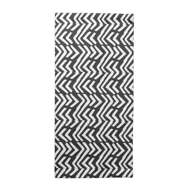 Black Hand Drawn Chevron Pattern Cloth Napkin (Half Fold)