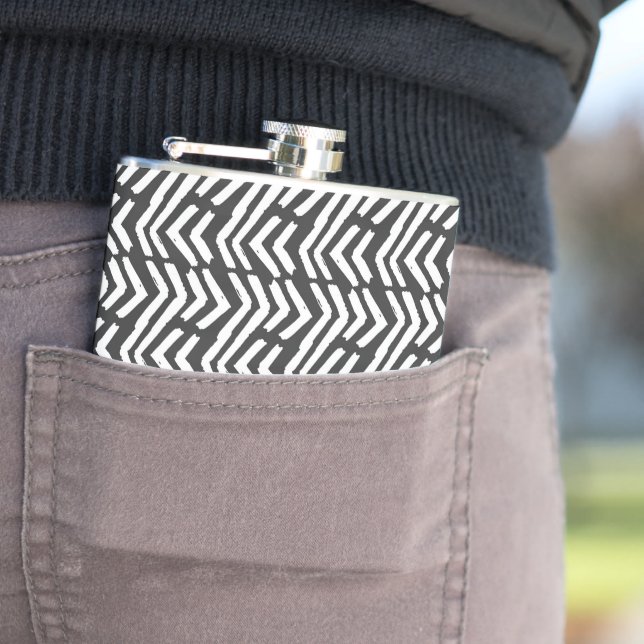 Black Hand Drawn Chevron Pattern Flask (In Situ)
