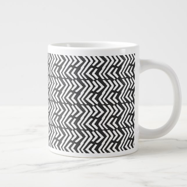 Black Hand Drawn Chevron Pattern Giant Coffee Mug (Right)