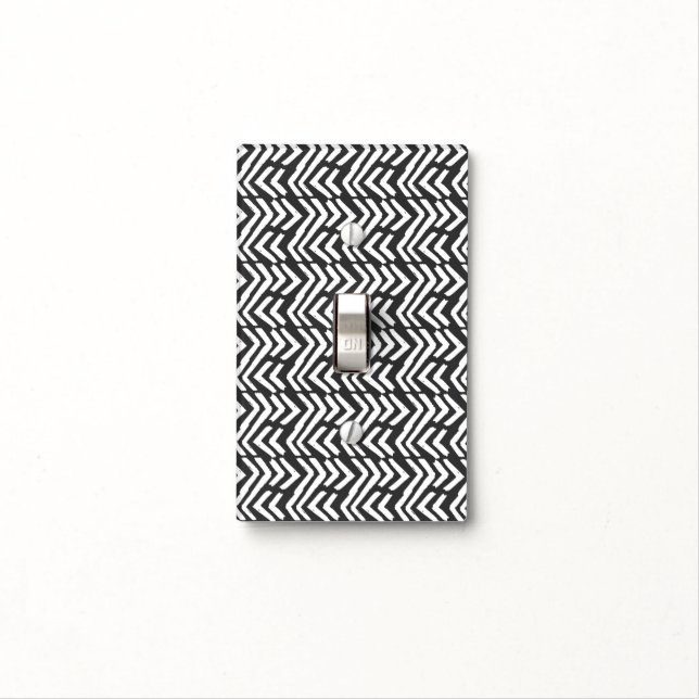 Black Hand Drawn Chevron Pattern Light Switch Cover (In Situ)