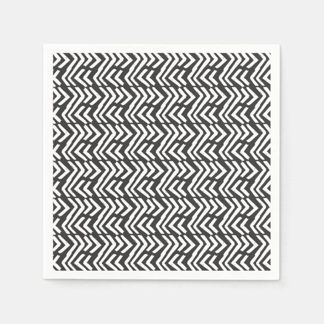 Black Hand Drawn Chevron Pattern Napkins (Front)