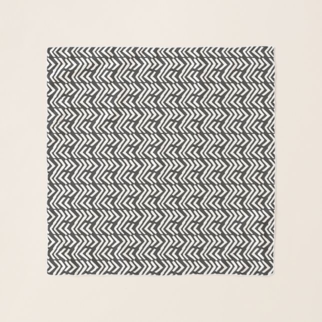 Black Hand Drawn Chevron Pattern Scarf (Front)