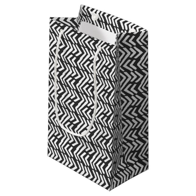 Black Hand Drawn Chevron Pattern Small Gift Bag (Front Angled)