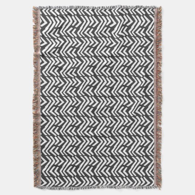 Black Hand Drawn Chevron Pattern Throw Blanket (Front Vertical)