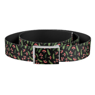 Black Hand Drawn Christmas Mistletoe Pattern Belt