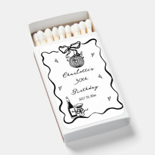 black Hand Drawn disco ball 30th Birthday Matchboxes