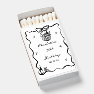 black Hand Drawn disco ball 30th Birthday Matchboxes
