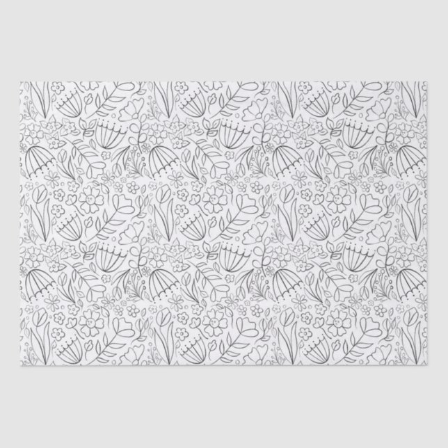Black hand drawn doodle flowers tissue paper (Front)
