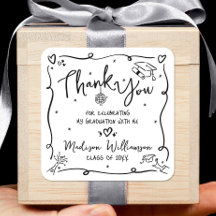 Black Hand Drawn Doodle Graduation Thank You White
