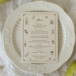 Black Hand Drawn Doodle Wedding Menu