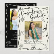 Black Hand Drawn Doodles Graduation 4 Photo Cream