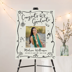 Black Hand Drawn Doodles Graduation Photo Cream Foam Board