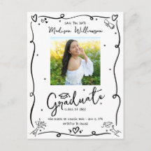 Black Hand Drawn Doodles Graduation Photo White