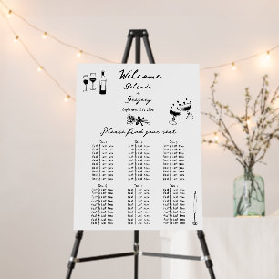 Black Hand Drawn Doodles Wedding Seating Chart Foam Board