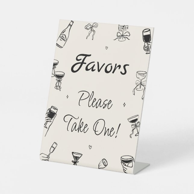Black Hand Drawn Favor  Pedestal Sign (Front)