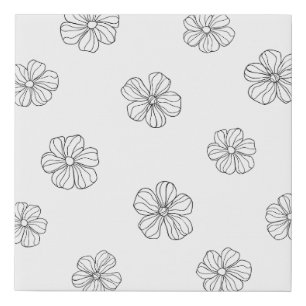 Black hand drawn flowers on white background. Seam Faux Canvas Print