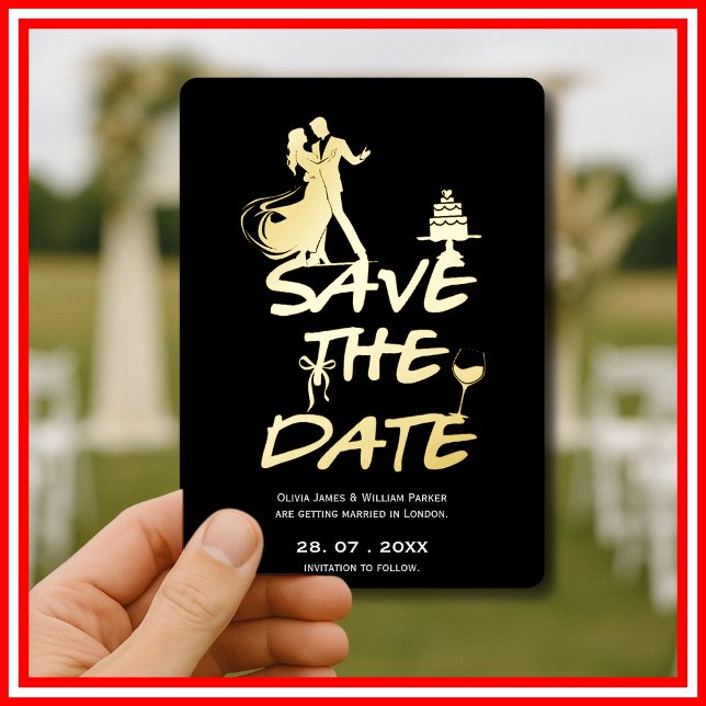 Black Hand Drawn Funky Whimsical Minimal Wedding Foil Invitation (Creator Uploaded)