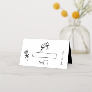 Black Hand Drawn Illustrations Doodles Wedding Place Card