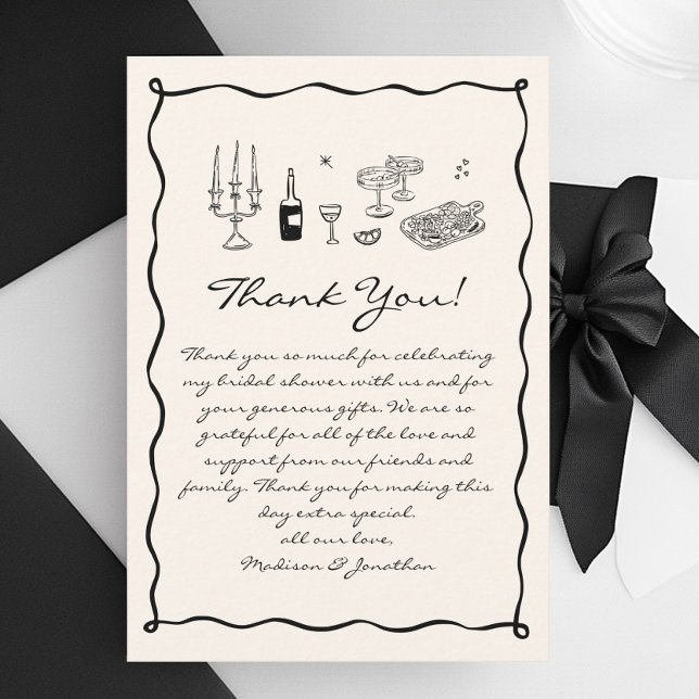 Black Hand Drawn Italian Bridal Shower Thank You Card (Creator Uploaded)
